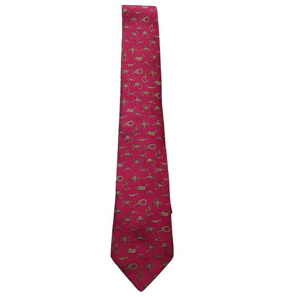 Vintage Hermes Deep Raspberry Pink/Red Silk Tie Sailing Knot Nautical 7321 MA - Picture 1 of 5